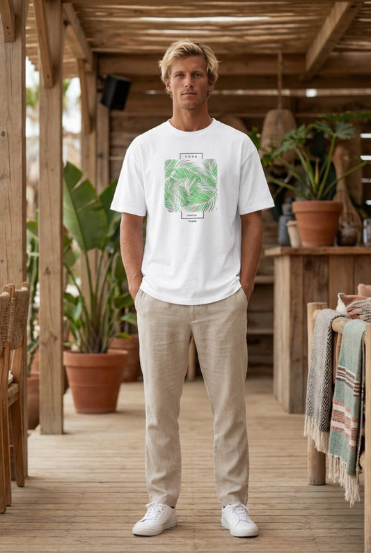 Polera Manga Corta Hombre - Palm White